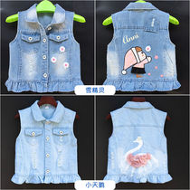 Girls denim vest spring and autumn vest princess vest soft denim big boy girl coat waistcoat female spring new