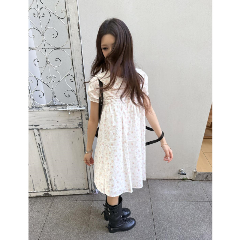 Pumpkin/Korean-Style White Floral Lace Patchwork Doll Collar Loose Dress for Women, Versatile and Slimming Dress