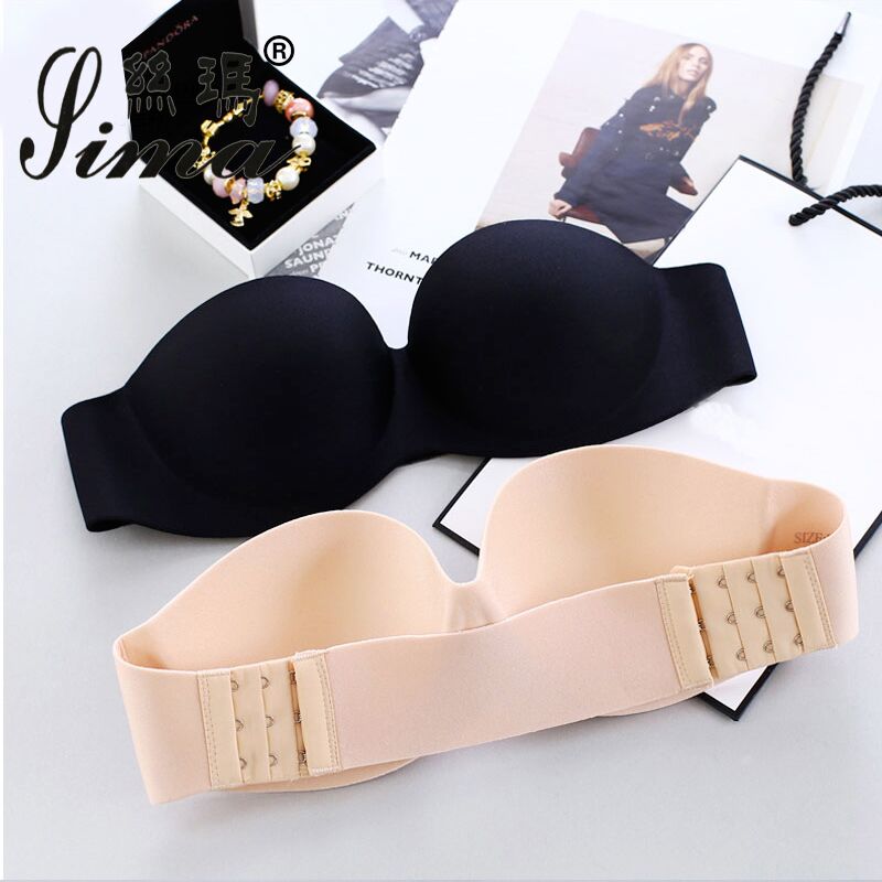 Sexy strapless bra tập hợp non-slip ngực nhỏ váy cưới phần mỏng dán ngực dày trên vẻ đẹp vô hình trở lại đồ lót nữ