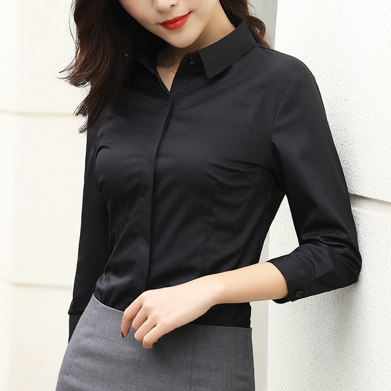 Three-Quarter Sleeve Black Shirt for Women, Professional Style, 2026 Spring/Summer New Model, Elegant Mid-Sleeve Top, Formal White Shirt, Workwear