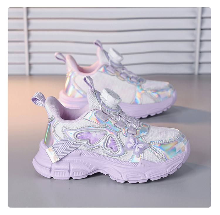 Babudou Girls' Shoes with Rotating Buttons, New Autumn and Winter Models, Breathable Double Mesh, Lightweight Girls' and Kidsren's Shoes, Sports Shoes — 15