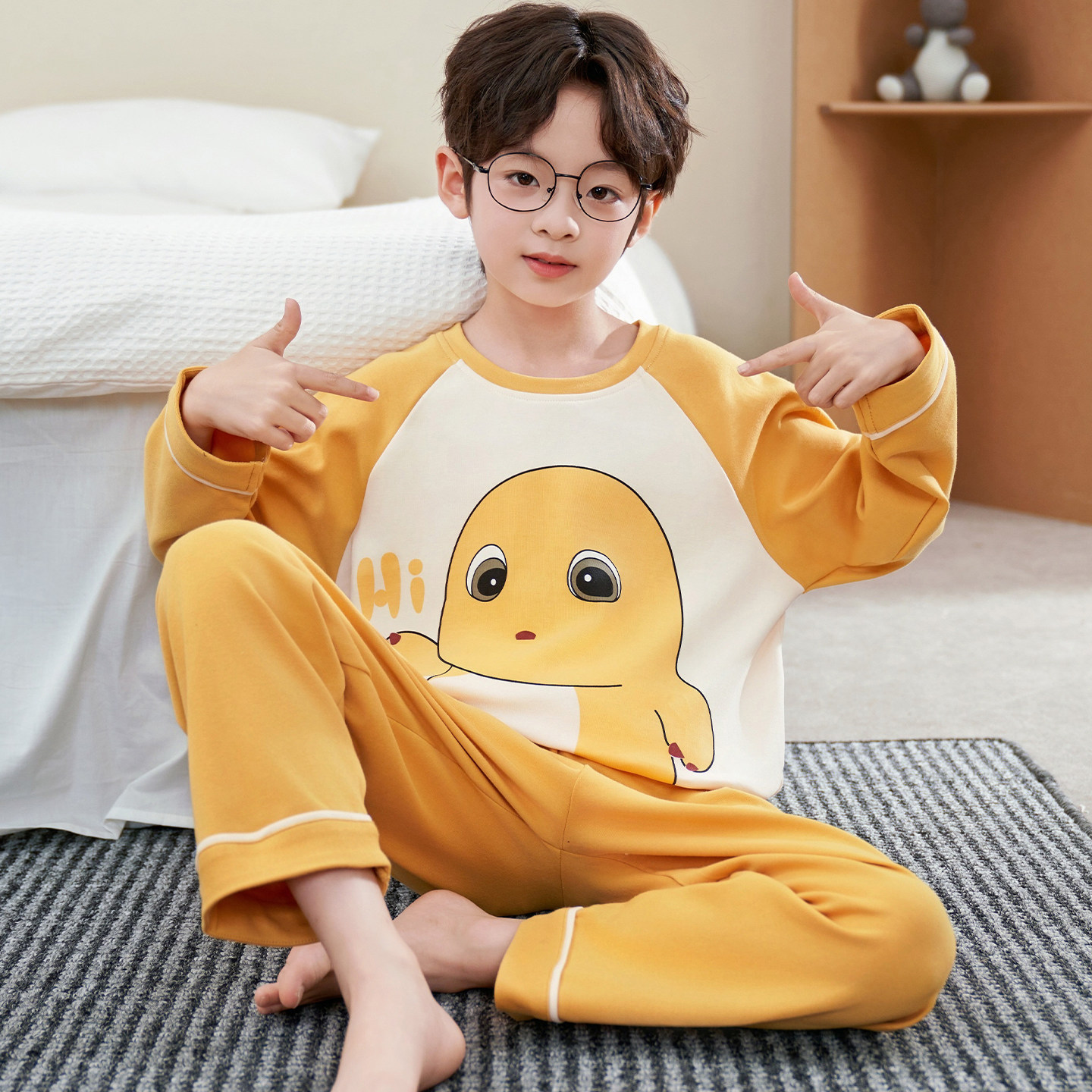 Детские пижамы для мальчиков, хлопковые костюмы с рисунком молочного дракона, весенние и осенние новые костюмы с длинными рукавами для мальчиков, домашняя одежда для больших детей