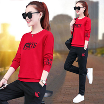 Large size cotton two-piece womens clothing spring and autumn sportswear set large loose thin fat mm sweater suit women