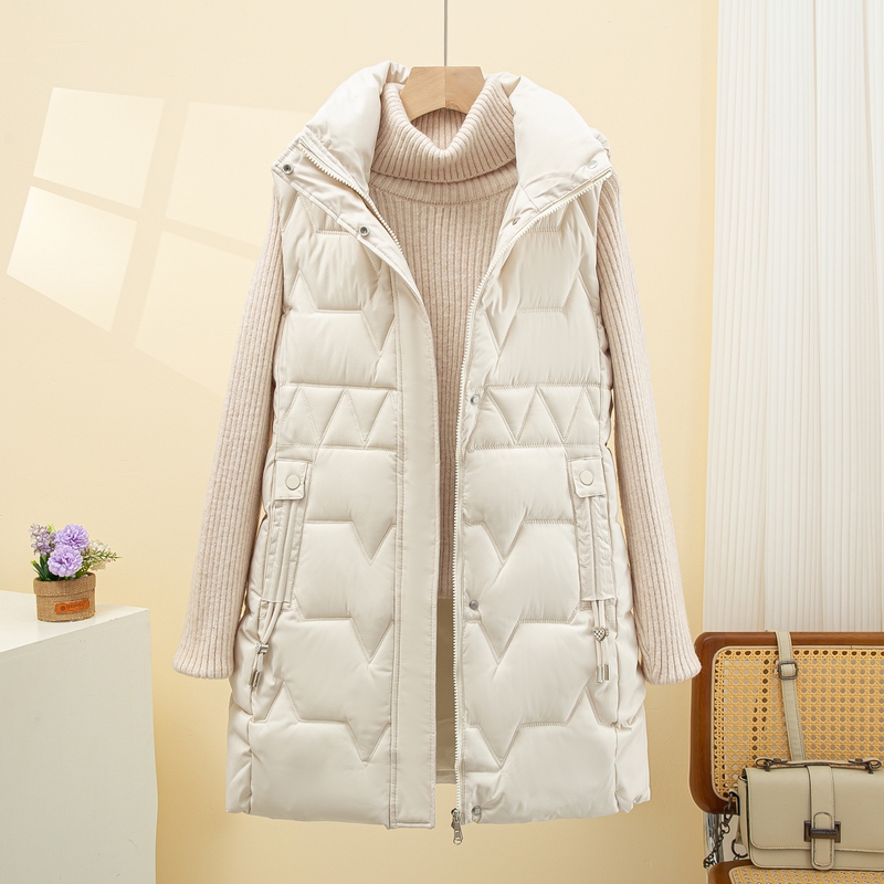 Down Cotton Vest for Women, Mid-Length, 2025 Autumn and Winter New Style, Loose and Stylish, Thickened Warm Vest Jacket, Trendy