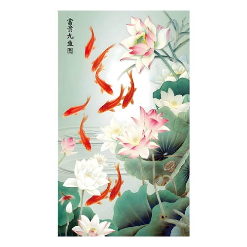 Богатая девять рыбная картинка Cross Stitch 2024 Новая вышивка Вертикальная версия гостиной спальни крыльца лотос Рыно