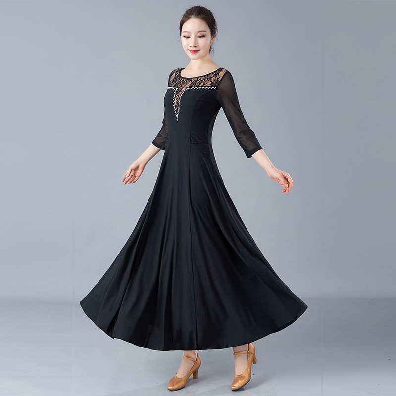 2018 Autumn Winter New Adult Female Morden Dance Ocean Dress Waltz Social Dance Practice Long Dress