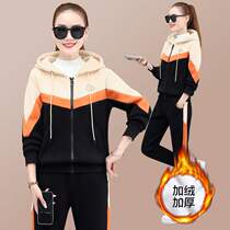 Hong Kong womens sportswear suit autumn and winter new fashion loose appearance fleece thick sweatshirt two-piece set