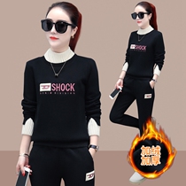 Hong Kong womens sweatshirt suit autumn winter 2020 new fashion loose thickened fleece casual sports two-piece set
