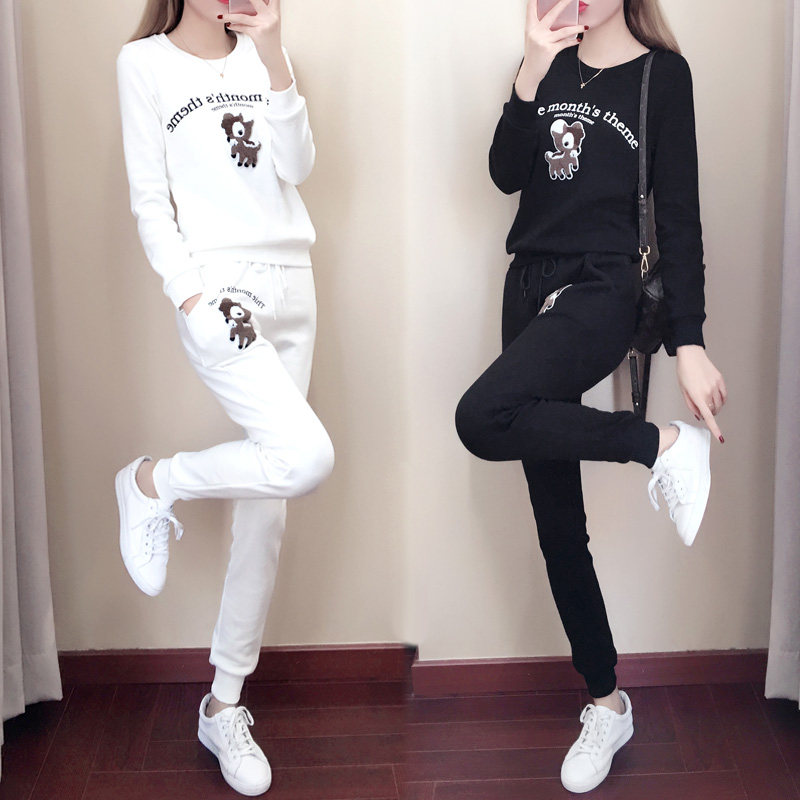 Hong Kong Sports Suit Women's 2021 New Winter Thicken Plus Suede Two Sets Sportswear Clothing Casual Clothing