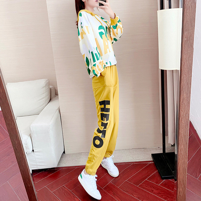 Hong Kong Sports Suit Women Fashion Spring Autumn New Korea Version Loose Internet Red Fried Street Sweatshirt Leisure Two Styles