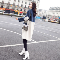Hong Kong Woolen Coat Women's Smog Blue Long 2019 Fall Winter New Korean Loose Woolen Coat Tide