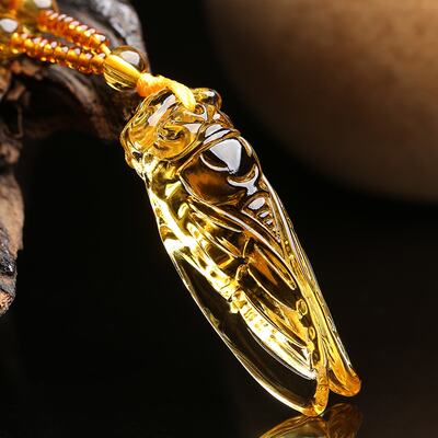 Natural yellow crystal handcrafted cicada cicada pendant, birthday gift for men and women, sweater chain for couples