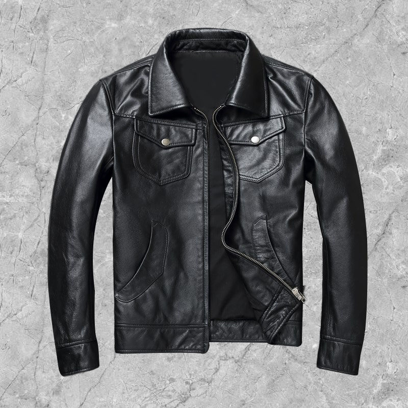 Real leather leather clothing male head layer of cow leather upturned in large size pure leather jacket Body Locomotive Single Coat Straight Camping