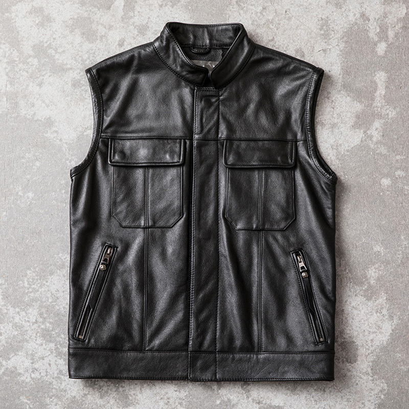 First-Layer Cowhide Genuine Leather Vest, Pure Leather Biker Vest, Riding Vest, Slim Fit, Large Size, Harley Sleeveless Leather Jacket, Bargain