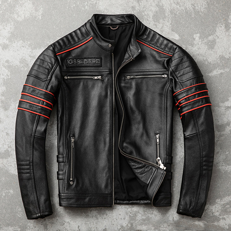 Hale New Head Layer Cow Leather Leather Leather Clothing Men's Pure Leather Jacket Locomotive Riding Clothing Embroidered Skull Head Tide