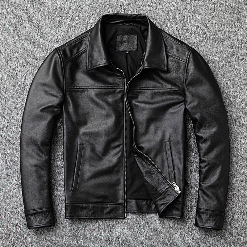 Leather men's genuine leather top layer cowhide slim-fit jacket pure leather men's large size lapel motorcycle jacket spring and autumn new trend