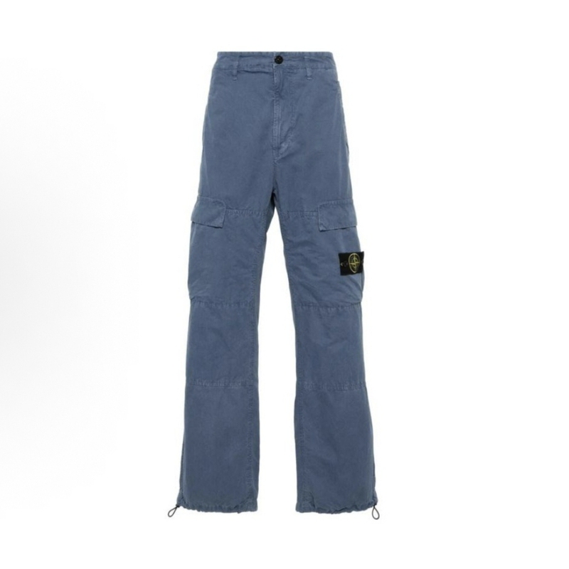 Stone Islant Stone Island Washed High-Waisted Loose Straight-Leg Zipper Cargo Pants Blue