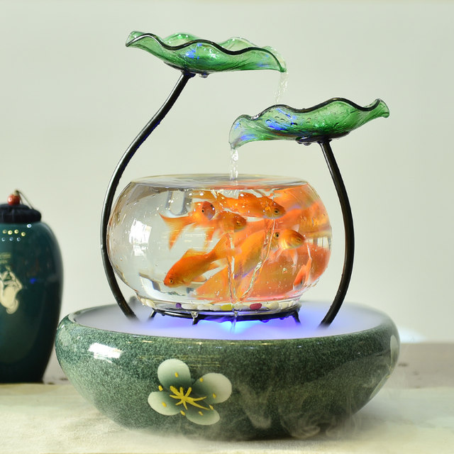 Small desktop water fountain living room fish tank humidifier lucky  decoration creative home decoration modern glass