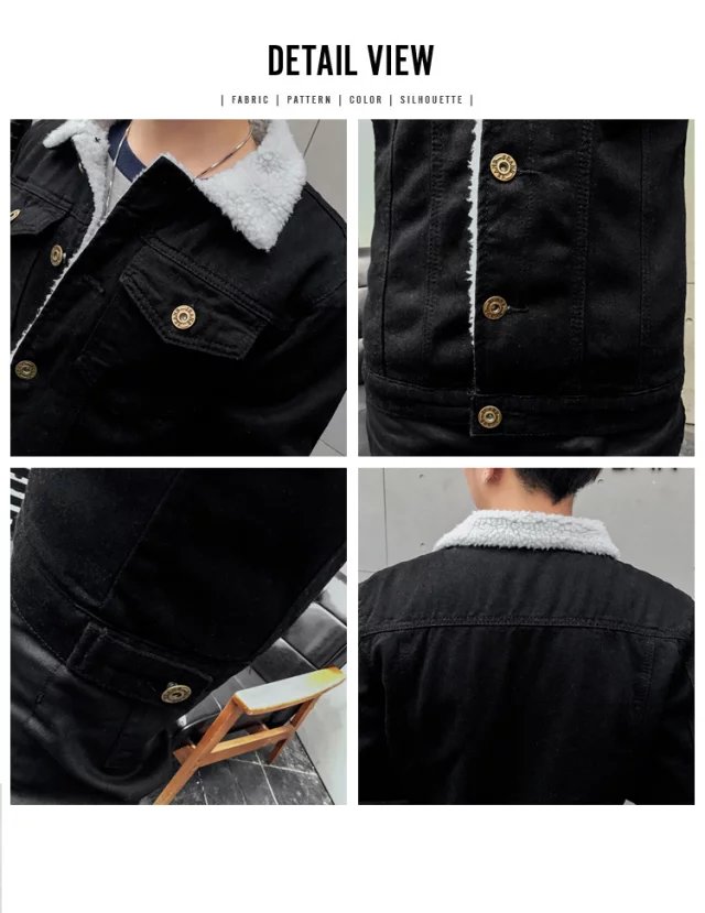 2018 mùa đông mới màu hồng denim áo khoác nam cộng với áo khoác nhung dày nam ấm áp áo len lông cừu cổ áo áo khoác mỏng