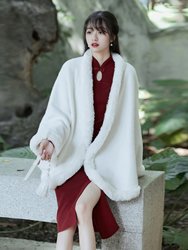 Chinese style warm shawl long-sleeved cardigan coat women's autumn and winter new cheongsam cloak socialite retro plush cloak