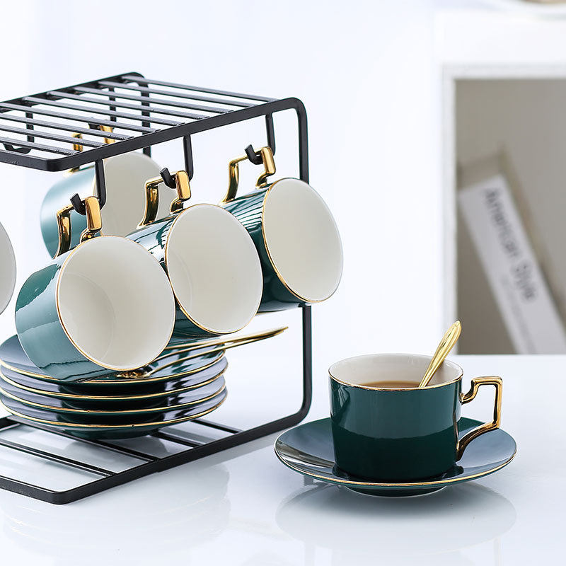 European style small luxury depiction gold-rimmed coffee cup and saucer set ceramic home afternoon tea set Lo Shi Flower House flower tea utensils