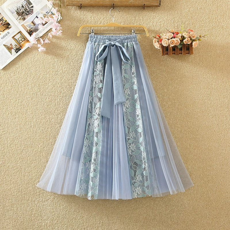 Mùa xuân và mùa hè mới lưng cao mỏng một dòng chiều dài lớn váy bồng bềnh giữa chiều dài ren khâu chân váy lưới phụ nữ - Váy