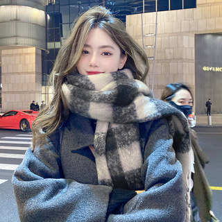 High-end-schal für damen im winter, koreanischer retro-karo-schal, verdickte warme atmosphäre, yu shuxins schal im gleichen stil