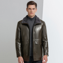 Leather mens coat business leisure leather clothing New 2021 explosive lapel mens leather clothing long father