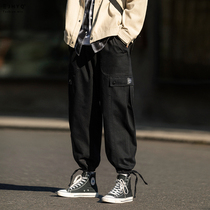 Purify eyeball homemade pants male tide loose straight tube two dressed rope beams leisure sports broadleg pants men