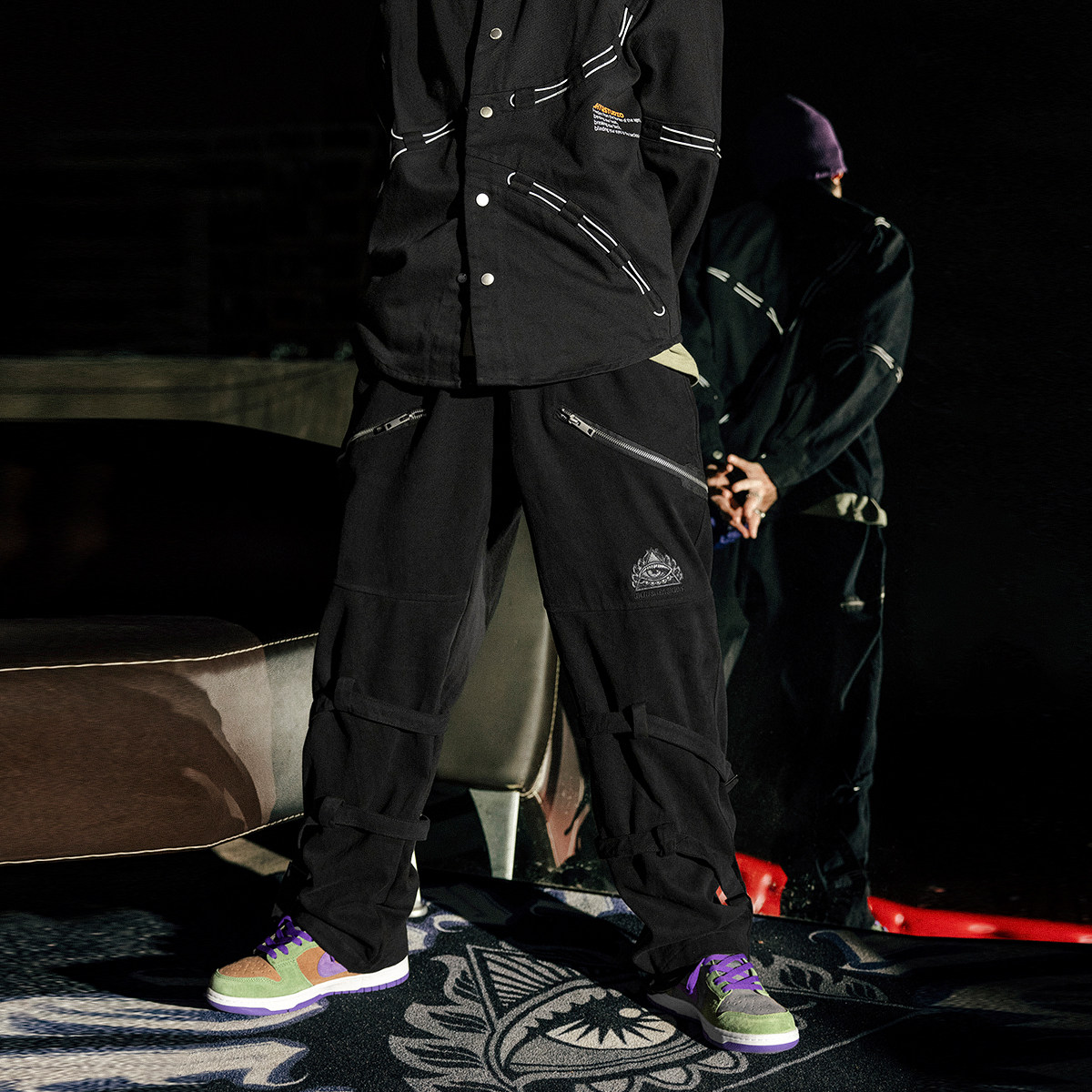 Purify eyeball homemade high street leg tie design casual pants male tide fashion loose straight tube trousers