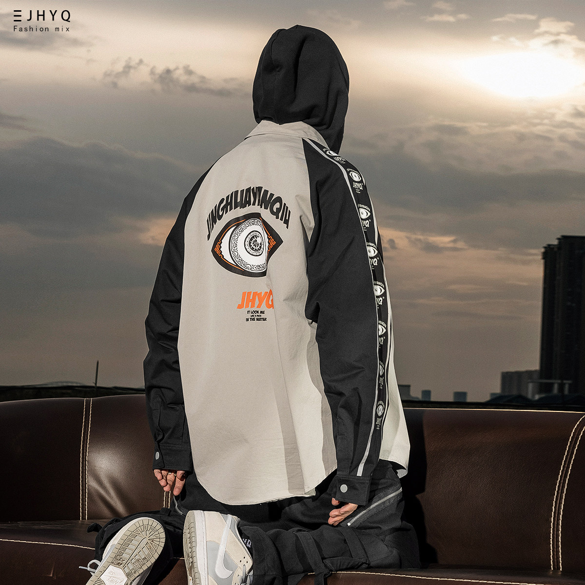 Purifying Eyeball Homemade Greens Porcelain Series Collared Shirt Male Tide Card Printed Loose Lovers Casual Lining Coat