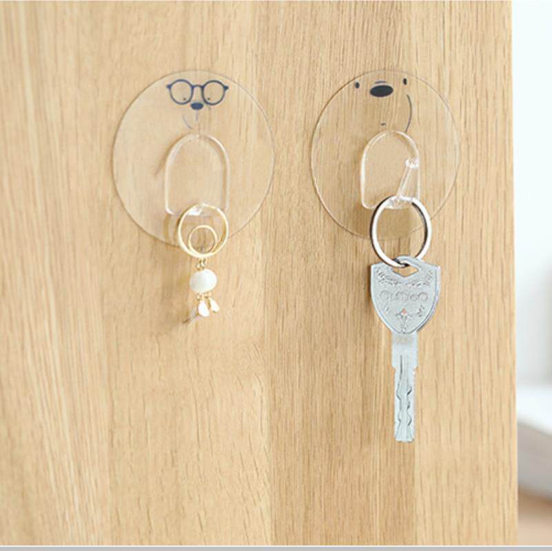 Transparent hook powder room bathroom strong adhesive seamless tile wall hanging cute cartoon round small sticky hook new