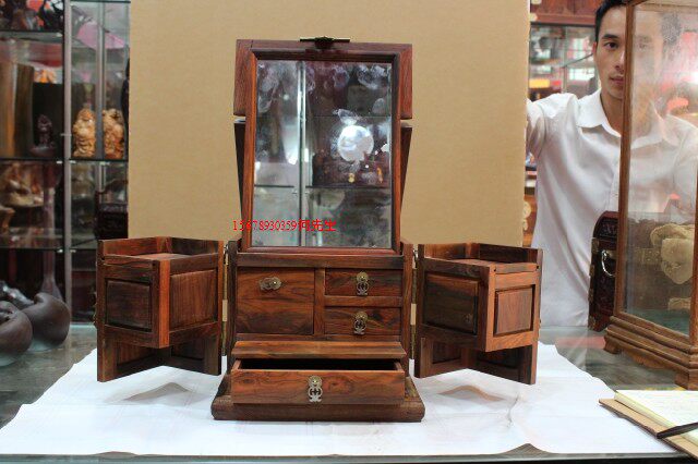 Laos Red Suanzhi Plain Noodle Box Chang'e Flying to the Moon Baibao Dressing Mirror Box Jewelry Box Mahogany Ornament