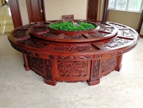 Five-star hotel luxury electric dining table Large round table Solid wood carved round table Rotating music fountain Banquet table and chair