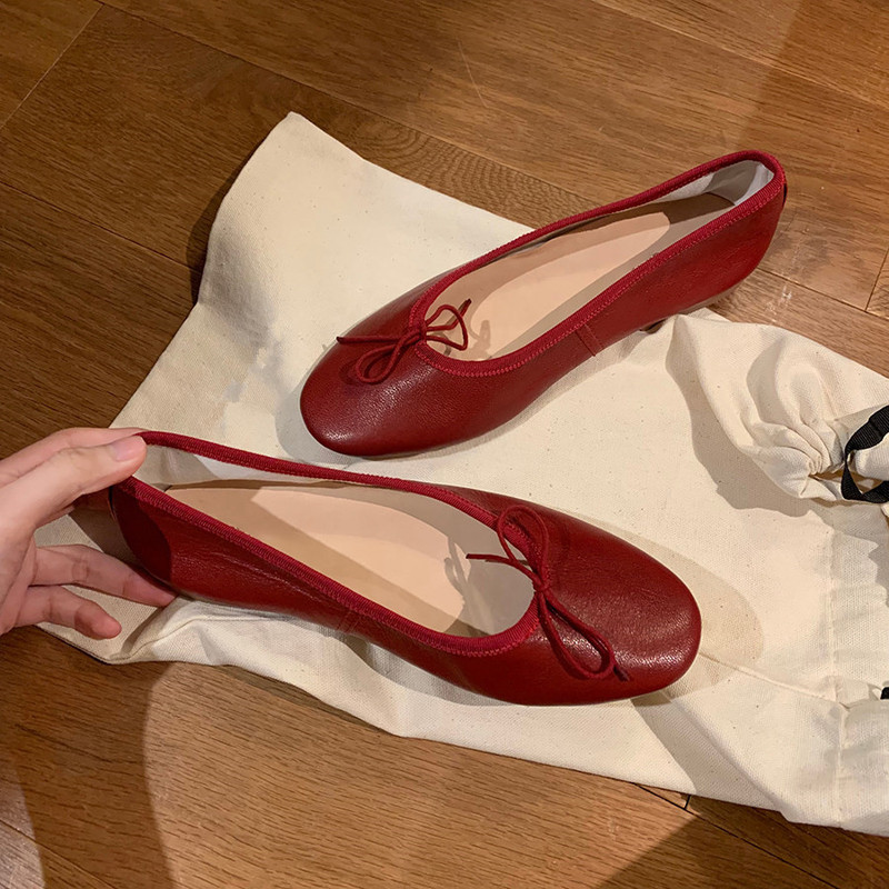 Rean Vivion Retro Round-Toe Bowknot Little Red Shoes Evening Shoes Flat Slip-On Ballet Flats Scoop Shoes Rean Vivion Retro Round-Toe Bowknot Little Red Shoes Evening Shoes Flat Slip-On Ballet Flats Scoop Shoes