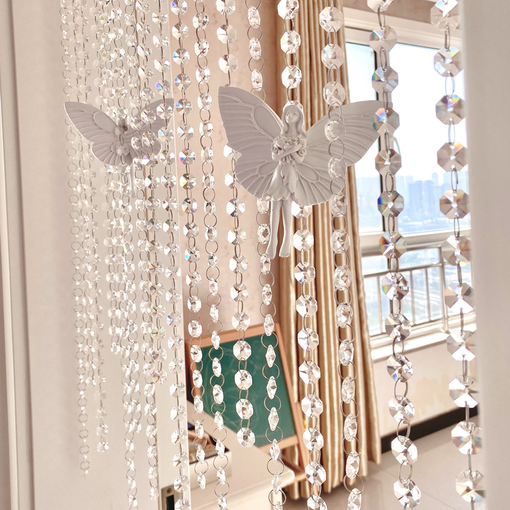 Angel crystal bead curtain living room light luxury glass bead curtain shoe cabinet porch decoration partition bedroom hanging door curtain free punch