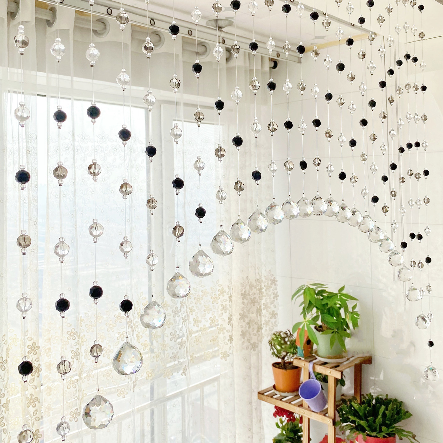 Eurostyle crystal bead curtain partition living room Xuanguan partition window finished door curtain bedroom make-up room wavy hanging curtain