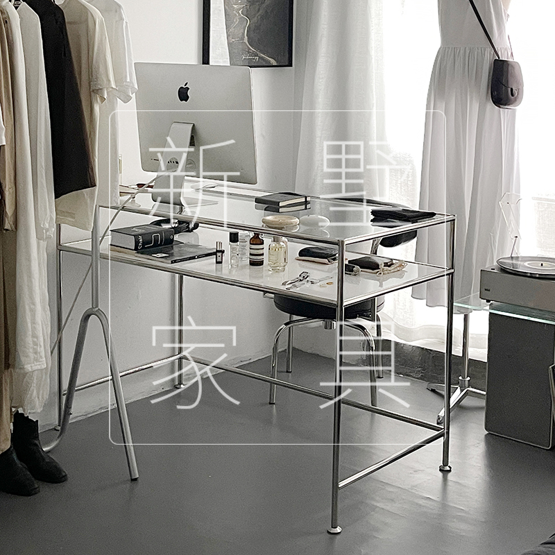 Nordic Minimalist Desk Computer Desk Home Small Household Type Bedroom Metal Table Transparent Desk Pole Minimalist Glass Table