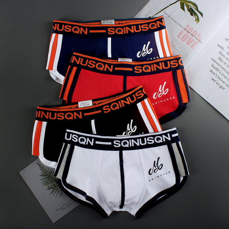 Korean Version Tide Men's Underwear Pure Cotton Man Flat Corner Pants Youth Sexy Low Waist Personality Breathable Student Four-corner Short Pants