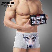 3 Dress Boxed Mens Underwear Flat Angle Pants Personality Tide 3D Wolf Head Briefs Cartoon Underpants Mens Four Corner Pants