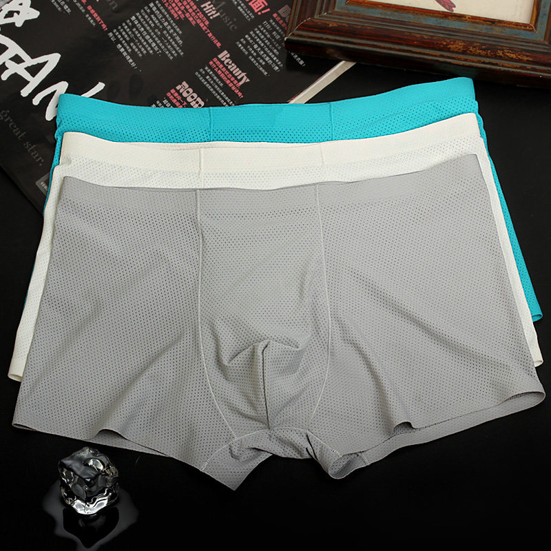 3 Dress Mesh Ice Silk Unscarred Men's Underwear Four Corner Pants Mesh One Piece Sport Breathable Youth Four-corner Pants