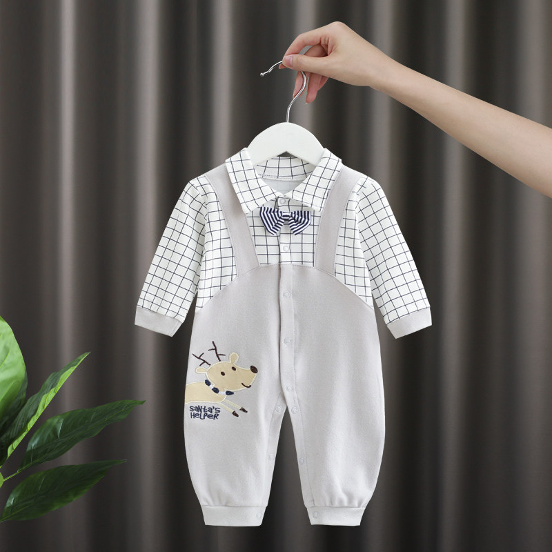 Spring and autumn newborn baby long-sleeved gentleman's romper baby one-piece clothes boy's one-year-old dress handsome hundred days climbing clothes