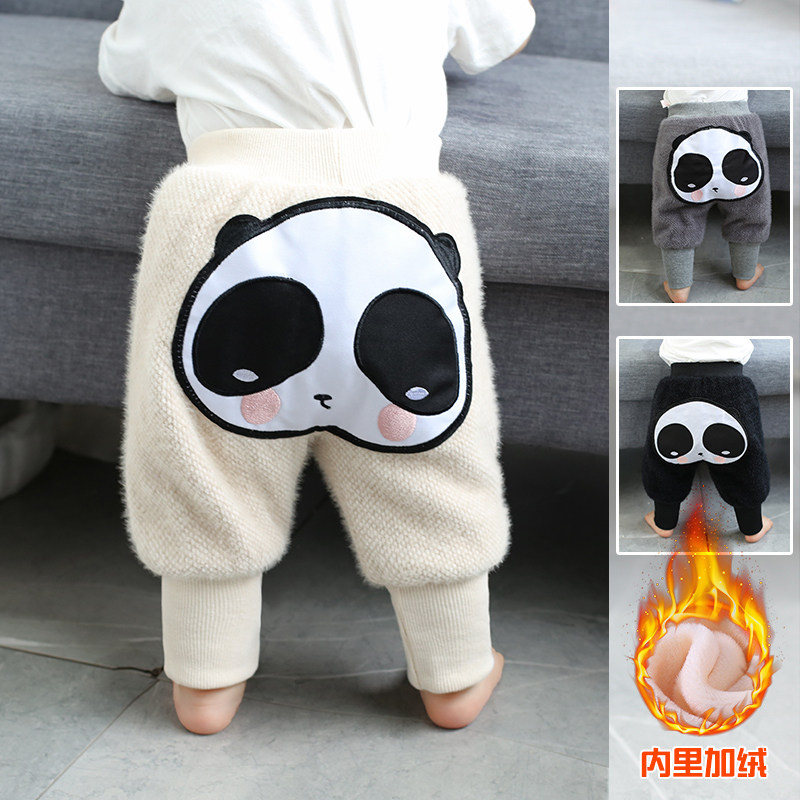 Baby pants autumn and winter models plus velvet boys and girls net red baby 0 big butt pants to keep warm 1 year old 3 big PP pants tide