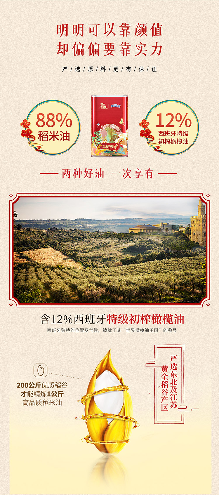 贝蒂斯 稻米橄榄调和油 500ml 含12%特级初榨橄榄油 图8