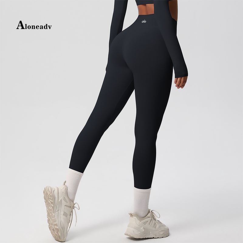 Aloneadv European and American Style Tight-Fitting Butt-Lifting Yoga Pants for Women, Brushed High-Waisted Quick-Drying Fitness Pants, Running Sports Nine-Point Pants