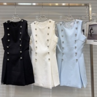 [Ready Stock] 2025 Summer New Style Small Fragrance Style Double Drainage Diamond Button Design High-end Dress Dress Skirt for Women