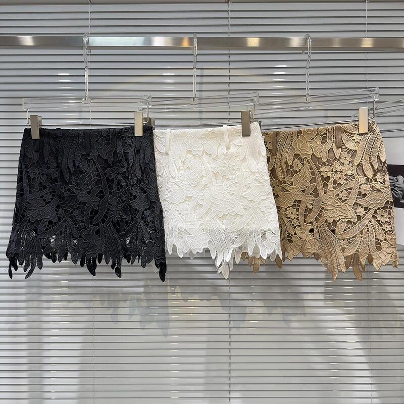 [in Stock] 2026 Summer New Elegant Socialite Hollow Lace Crochet Design A-Line Skirt Women's Half Skirt