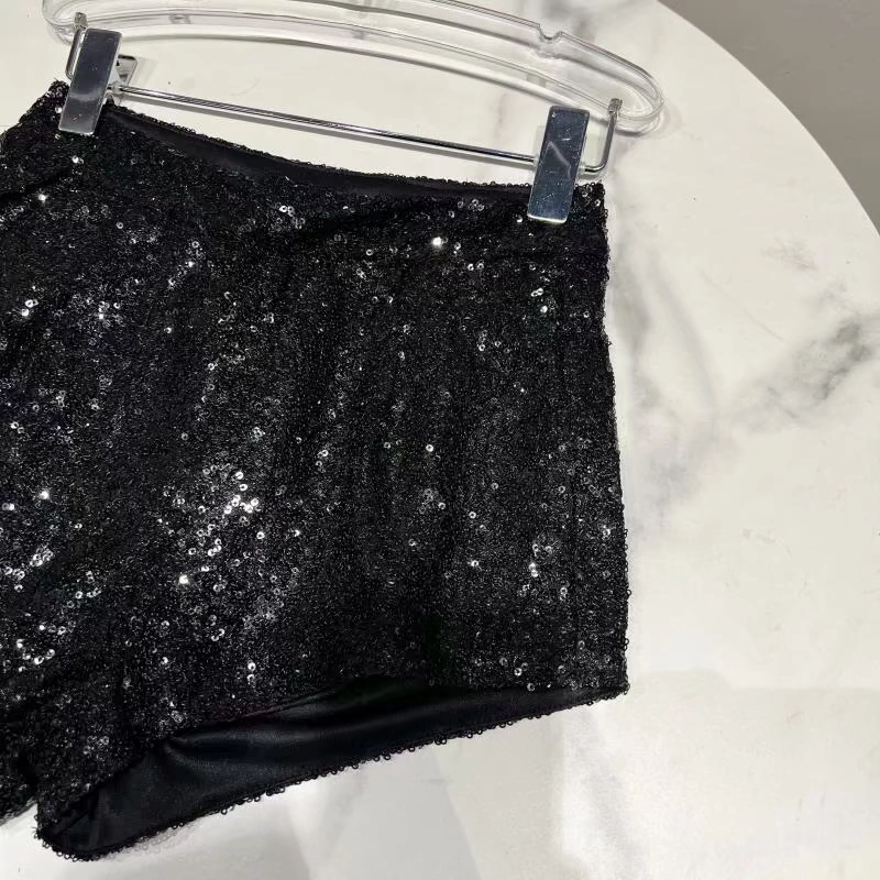 biker shorts women Fashion Sequins Loose Shorts Women Streetwear High Waist Wide Leg Mini Pants Female Elastic Waist Casual Summer Shorts 2022 New swim trunks