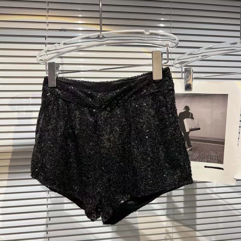 biker shorts women Fashion Sequins Loose Shorts Women Streetwear High Waist Wide Leg Mini Pants Female Elastic Waist Casual Summer Shorts 2022 New swim trunks