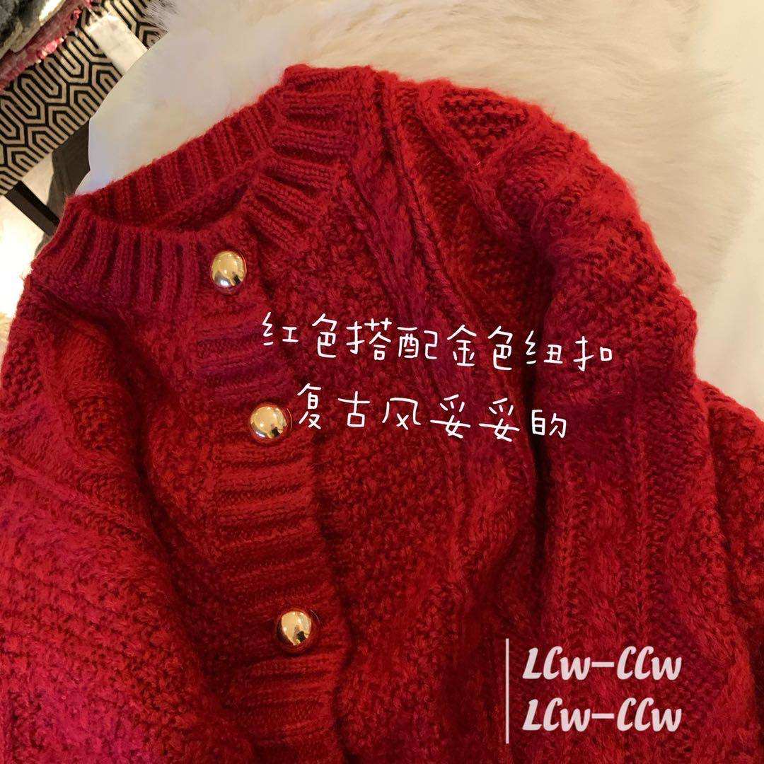 Christmas red diamond single - row sweater 2023 Spring and Autumn New Year's Knitted Short Costume Woman